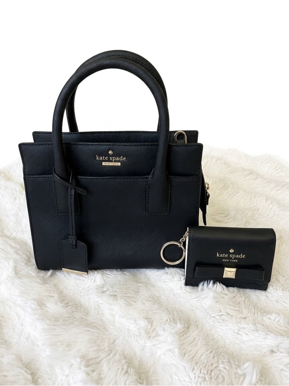 ✨Kate Spade Black Saffiano Leather Satchel & Matching Bow Wallet Set 🖤
